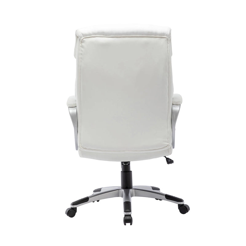 Fauteuil de bureau de direction en cuir synthétique marron foncé / blanc / noir, une personne, roulettes