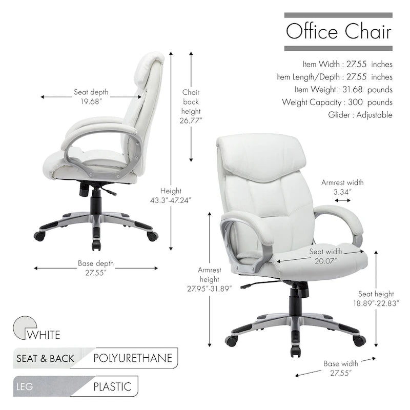Fauteuil de bureau de direction en cuir synthétique marron foncé / blanc / noir, une personne, roulettes