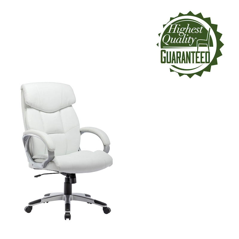 Fauteuil de bureau de direction en cuir synthétique marron foncé / blanc / noir, une personne, roulettes