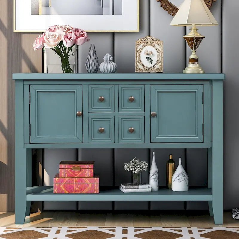 Buffet Rétro Console – Bleu Foncé / Gris / Bleu / Blanc Citron Vert / Espresso