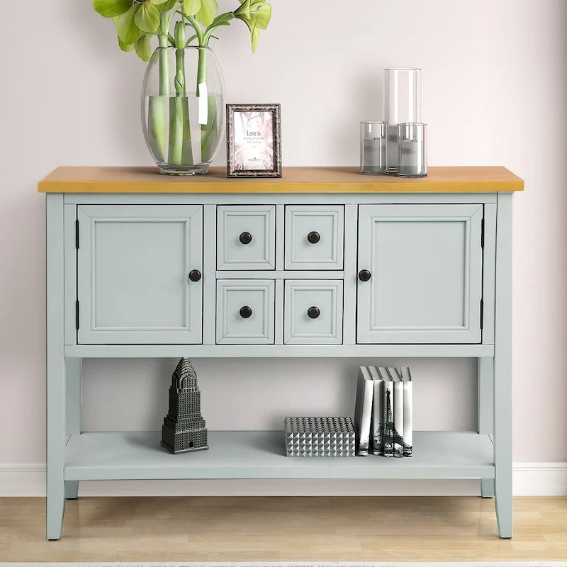 Buffet Rétro Console – Bleu Foncé / Gris / Bleu / Blanc Citron Vert / Espresso
