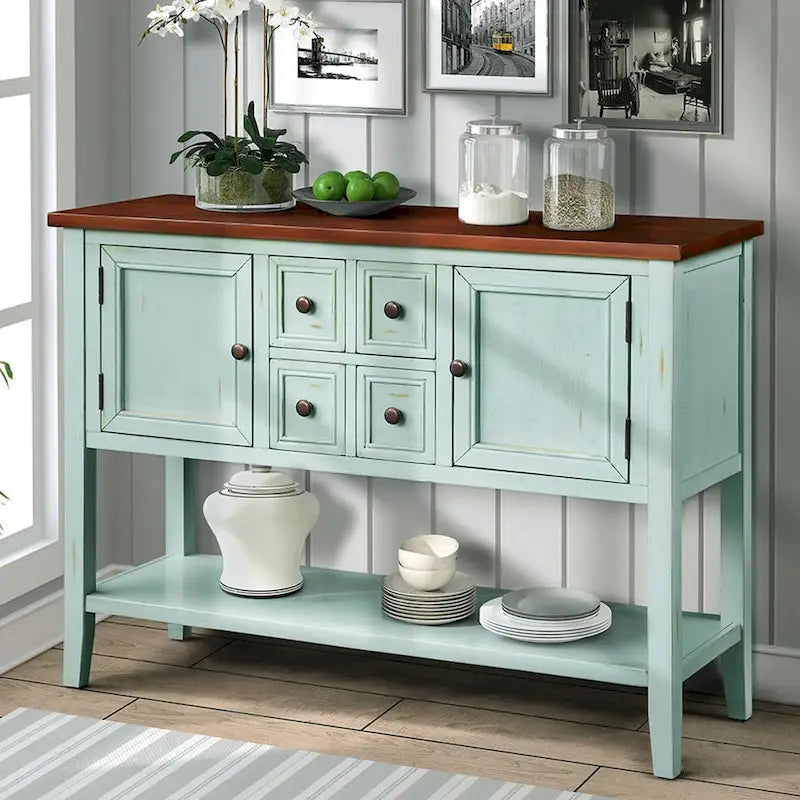 Buffet Rétro Console – Bleu Foncé / Gris / Bleu / Blanc Citron Vert / Espresso