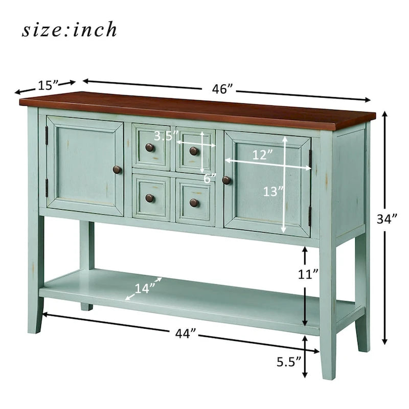 Buffet Rétro Console – Bleu Foncé / Gris / Bleu / Blanc Citron Vert / Espresso