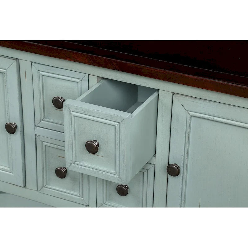 Buffet Rétro Console – Bleu Foncé / Gris / Bleu / Blanc Citron Vert / Espresso