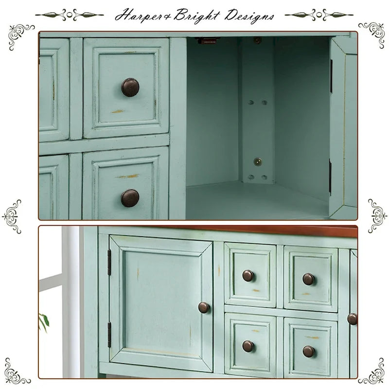 Buffet Rétro Console – Bleu Foncé / Gris / Bleu / Blanc Citron Vert / Espresso