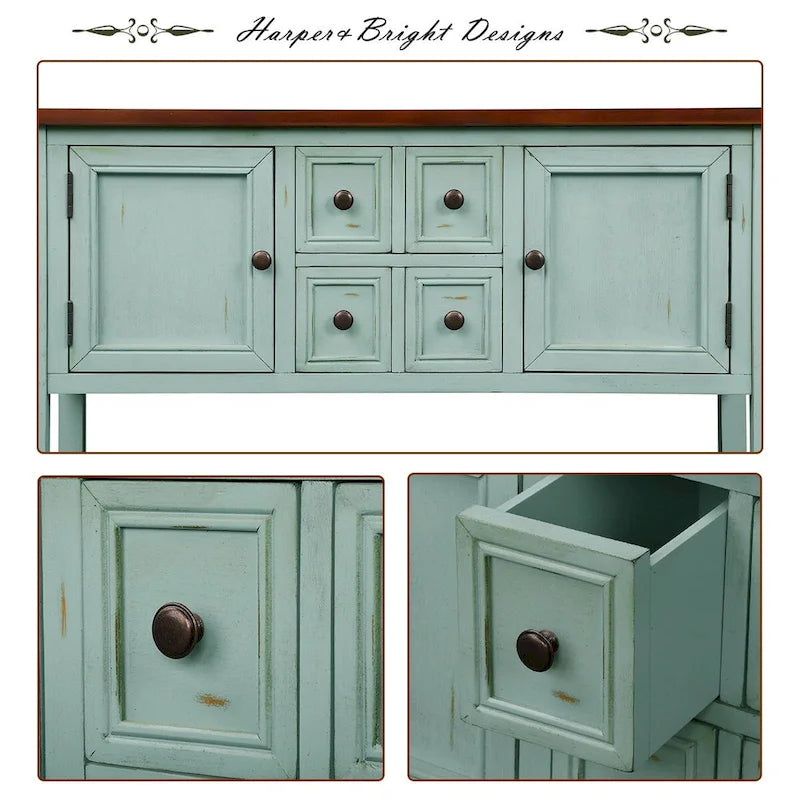 Buffet Rétro Console – Bleu Foncé / Gris / Bleu / Blanc Citron Vert / Espresso
