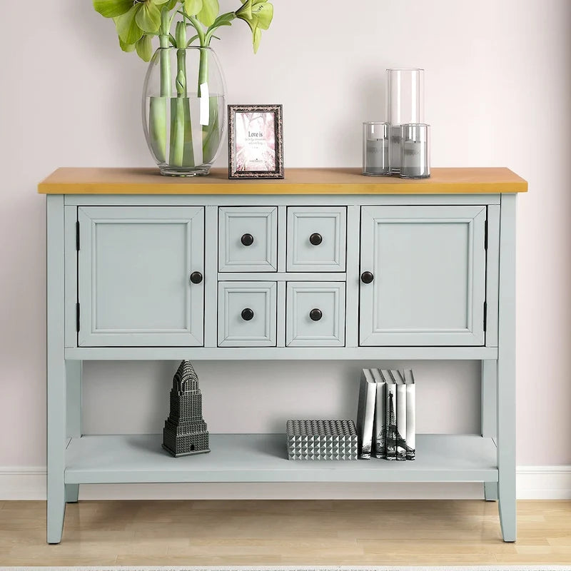 Buffet Rétro Console – Bleu Foncé / Gris / Bleu / Blanc Citron Vert / Espresso