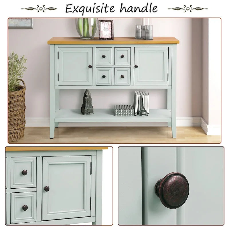 Buffet Rétro Console – Bleu Foncé / Gris / Bleu / Blanc Citron Vert / Espresso