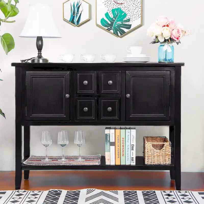 Buffet Rétro Console – Bleu Foncé / Gris / Bleu / Blanc Citron Vert / Espresso