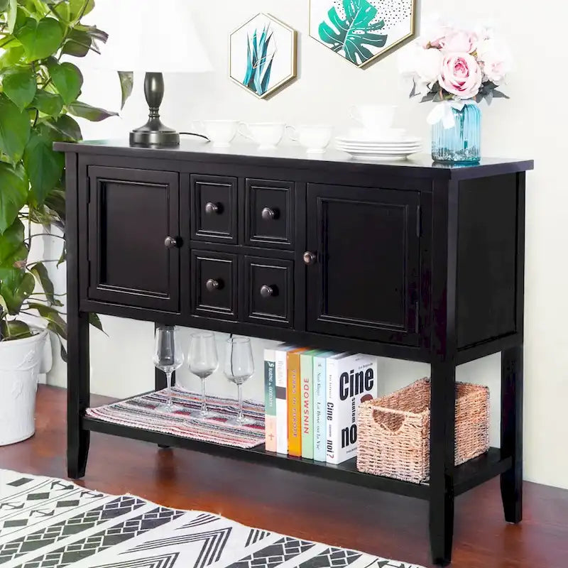 Buffet Rétro Console – Bleu Foncé / Gris / Bleu / Blanc Citron Vert / Espresso