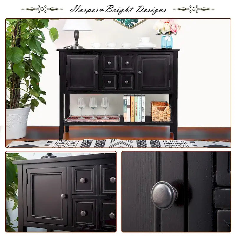 Buffet Rétro Console – Bleu Foncé / Gris / Bleu / Blanc Citron Vert / Espresso