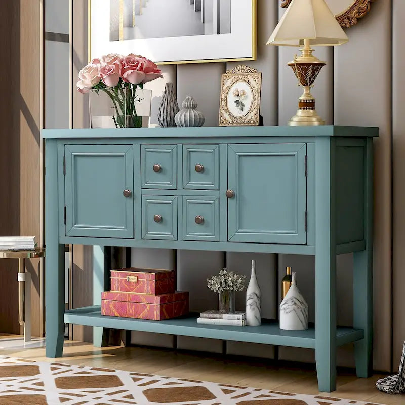 Buffet Rétro Console – Bleu Foncé / Gris / Bleu / Blanc Citron Vert / Espresso