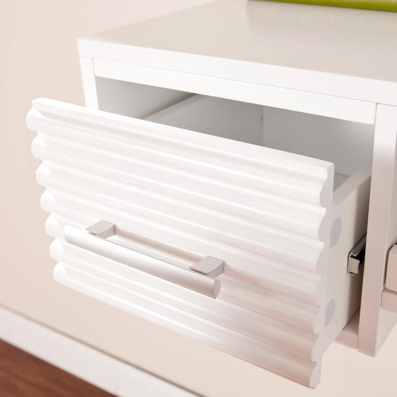 Bureau flottant mural blanc avec 2 tiroirs, 1 personne