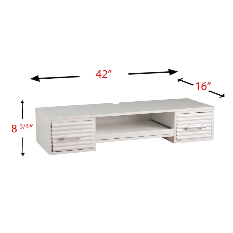 Bureau flottant mural blanc avec 2 tiroirs, 1 personne