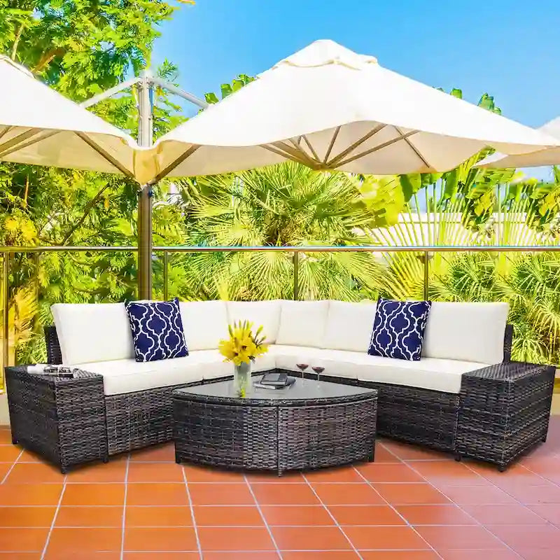 Ensemble de canapés de patio extérieur 6 pièces symétrique Off White