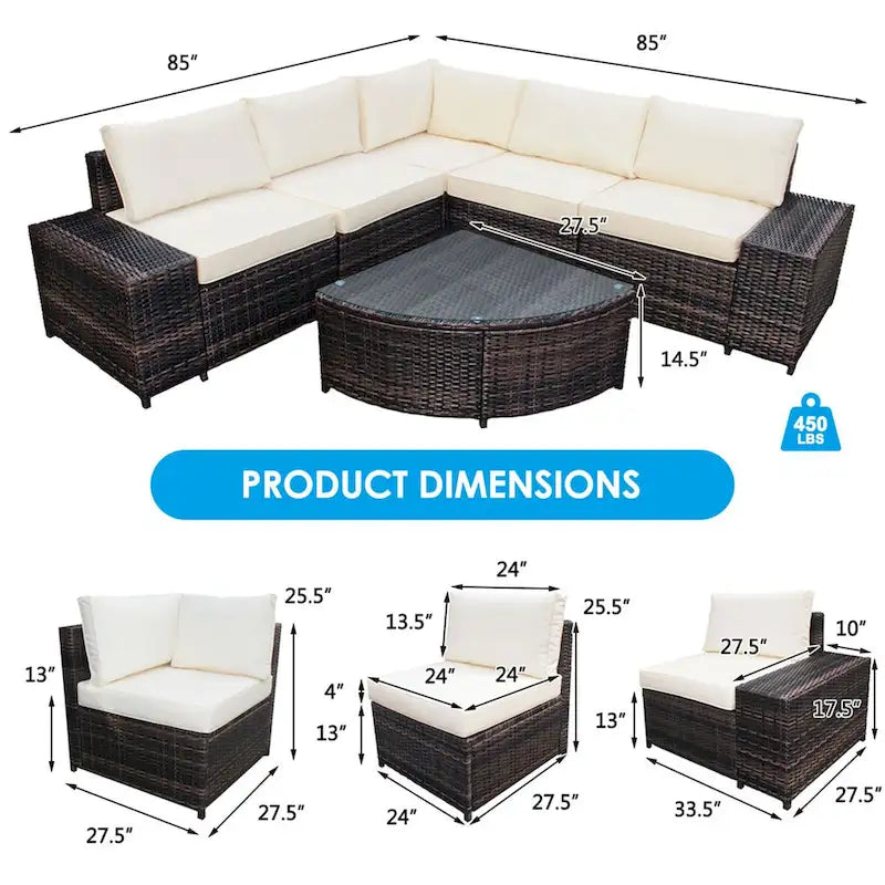 Ensemble de canapés de patio extérieur 6 pièces symétrique Off White