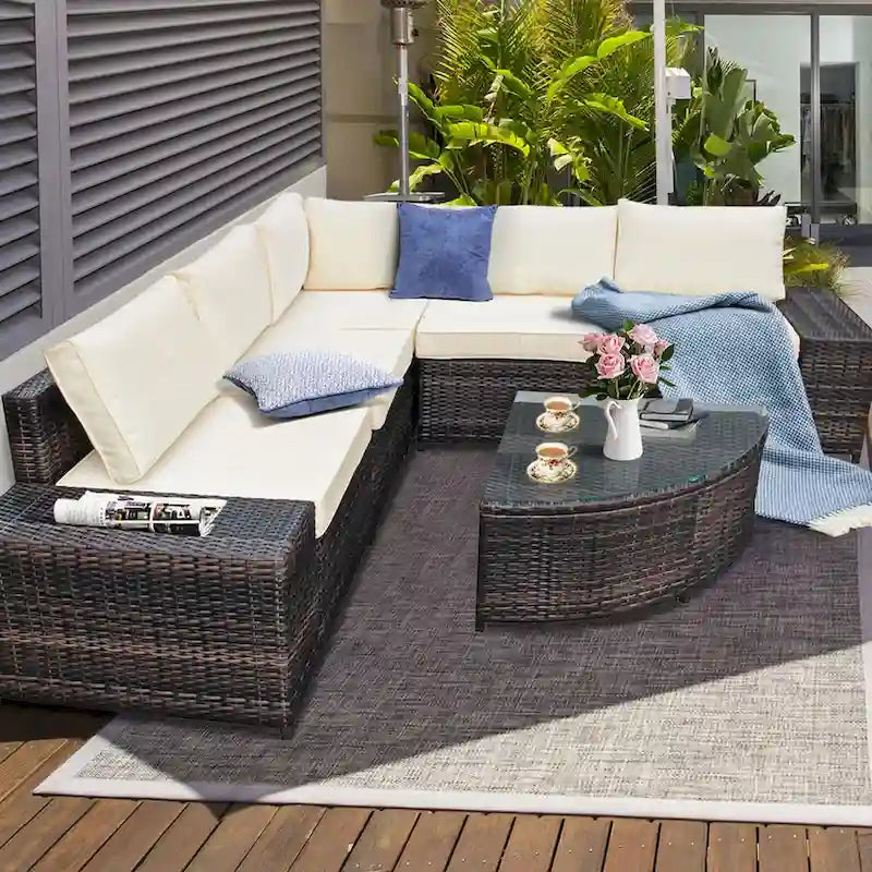 Ensemble de canapés de patio extérieur 6 pièces symétrique Off White