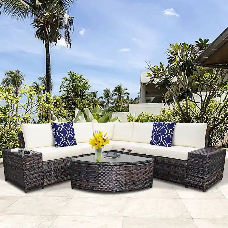 Ensemble de canapés de patio extérieur 6 pièces symétrique Off White