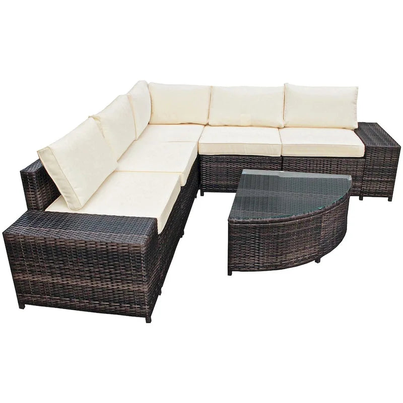 Ensemble de canapés de patio extérieur 6 pièces symétrique Off White