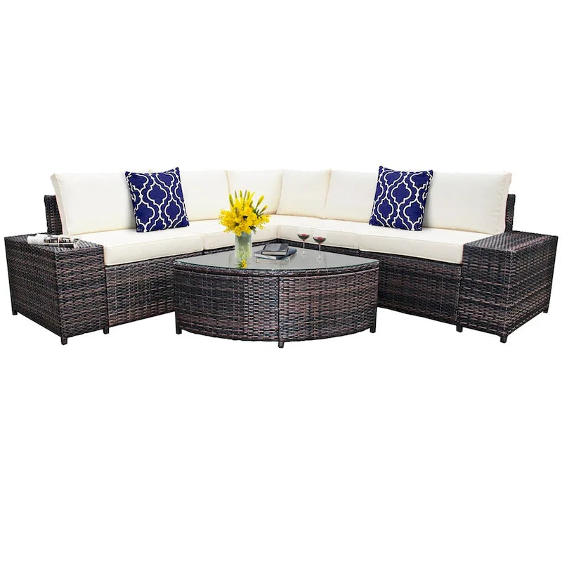 Ensemble de canapés de patio extérieur 6 pièces symétrique Off White