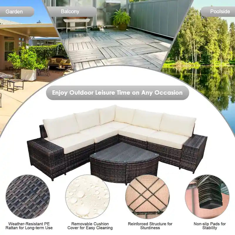 Ensemble de canapés de patio extérieur 6 pièces symétrique Off White