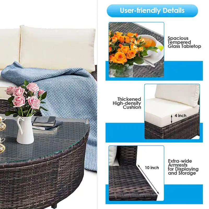 Ensemble de canapés de patio extérieur 6 pièces symétrique Off White