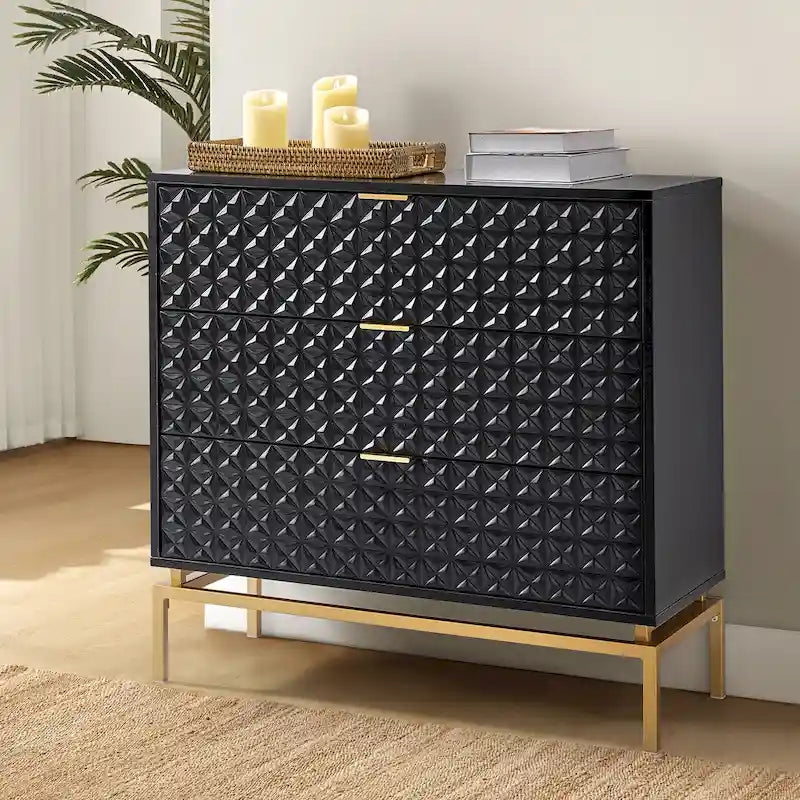 Meuble de rangement à 3 tiroirs de style Mid-Century — Blanc / Bleu marine / Noir
