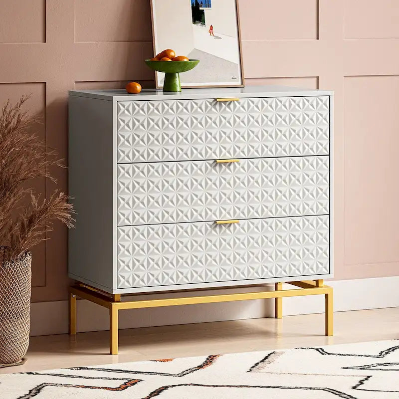 Meuble de rangement à 3 tiroirs de style Mid-Century — Blanc / Bleu marine / Noir