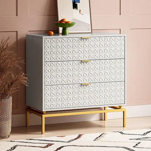Meuble de rangement à 3 tiroirs de style Mid-Century — Blanc / Bleu marine / Noir