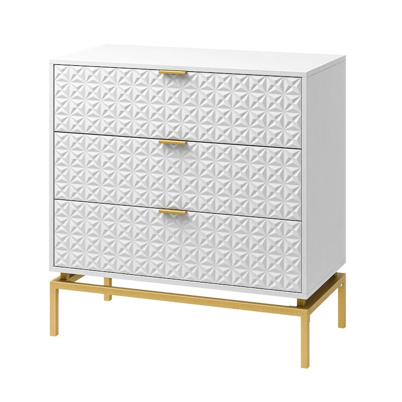 Meuble de rangement à 3 tiroirs de style Mid-Century — Blanc / Bleu marine / Noir