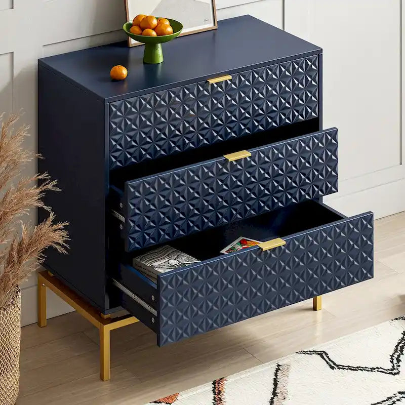 Meuble de rangement à 3 tiroirs de style Mid-Century — Blanc / Bleu marine / Noir
