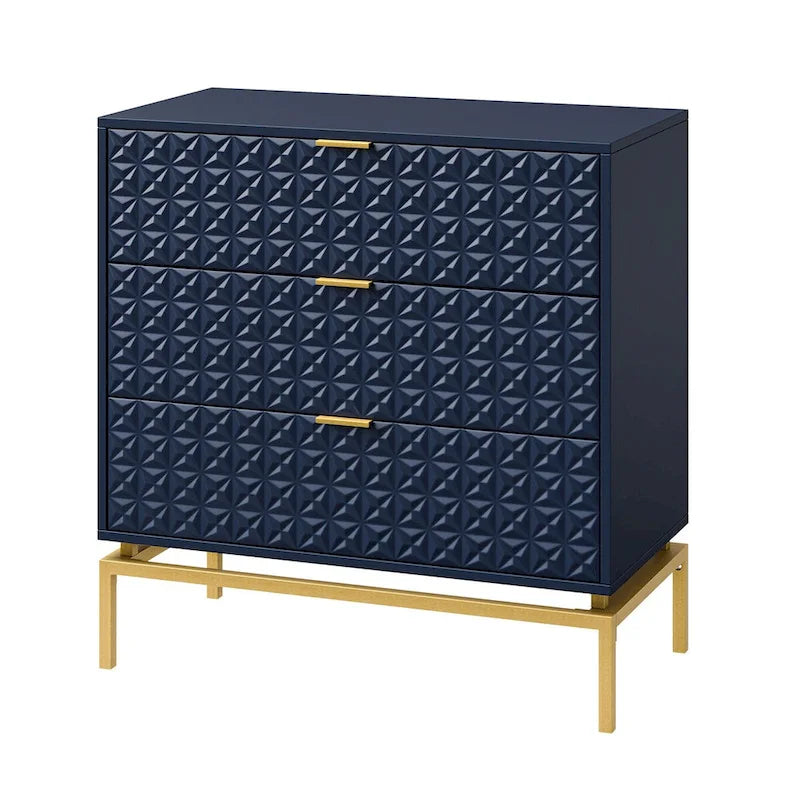 Meuble de rangement à 3 tiroirs de style Mid-Century — Blanc / Bleu marine / Noir