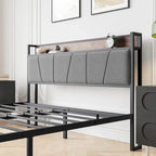 Cadre de lit gris, Grand lit/Lit double, Tête de lit avec rangement, prises et USB et 2 tiroirs