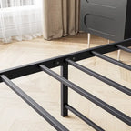 Cadre de lit gris, Grand lit/Lit double, Tête de lit avec rangement, prises et USB et 2 tiroirs