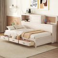 Lit de repos en bois blanc/gris/marron, une place, avec 3 tiroirs et ports USB