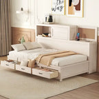 Lit de repos en bois blanc/gris/marron, une place, avec 3 tiroirs et ports USB