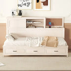 Lit de repos en bois blanc/gris/marron, une place, avec 3 tiroirs et ports USB