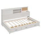 Lit de repos en bois blanc/gris/marron, une place, avec 3 tiroirs et ports USB