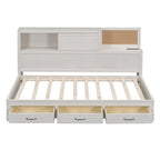 Lit de repos en bois blanc/gris/marron, une place, avec 3 tiroirs et ports USB