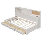 Lit de repos en bois blanc/gris/marron, une place, avec 3 tiroirs et ports USB