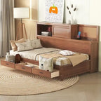 Lit de repos en bois blanc/gris/marron, une place, avec 3 tiroirs et ports USB