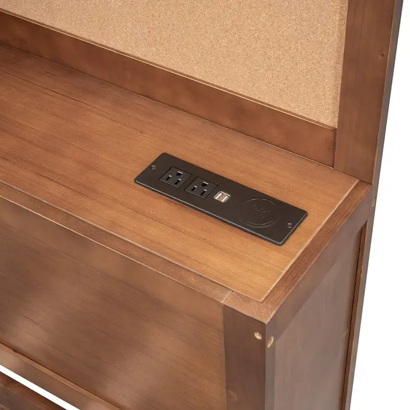 Lit de repos en bois blanc/gris/marron, une place, avec 3 tiroirs et ports USB