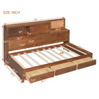 Lit de repos en bois blanc/gris/marron, une place, avec 3 tiroirs et ports USB