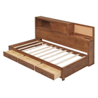 Lit de repos en bois blanc/gris/marron, une place, avec 3 tiroirs et ports USB