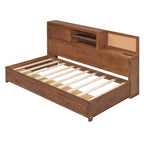 Lit de repos en bois blanc/gris/marron, une place, avec 3 tiroirs et ports USB