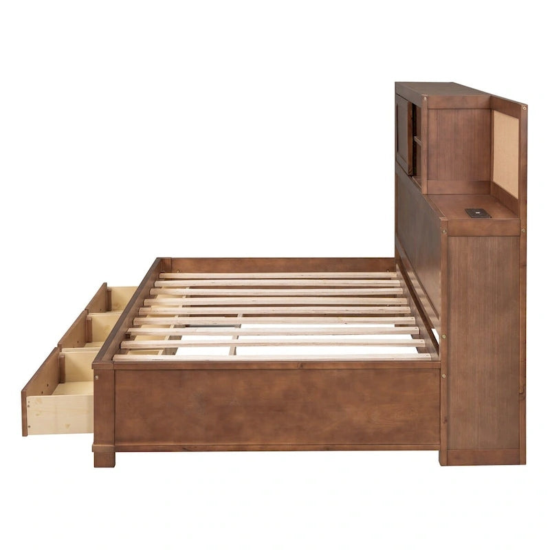Lit de repos en bois blanc/gris/marron, une place, avec 3 tiroirs et ports USB