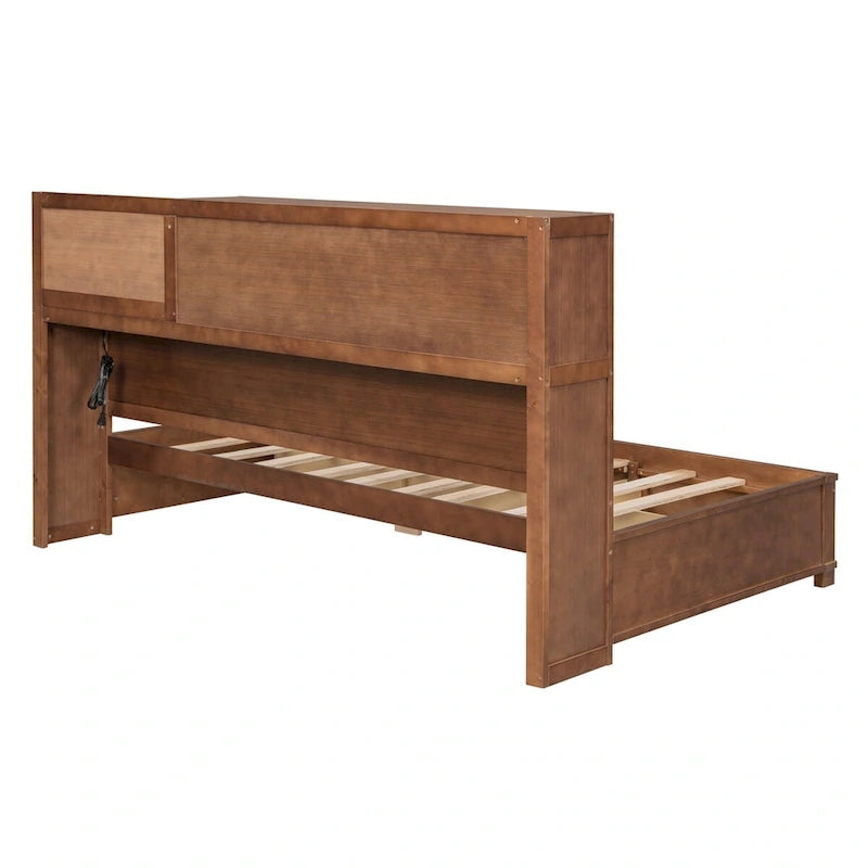 Lit de repos en bois blanc/gris/marron, une place, avec 3 tiroirs et ports USB