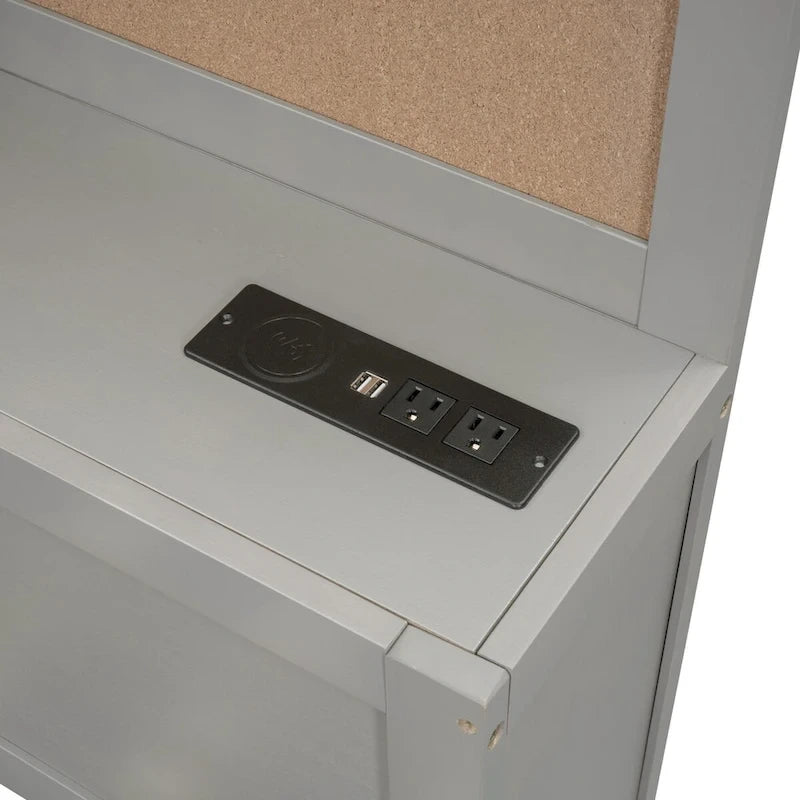 Lit de repos en bois blanc/gris/marron, une place, avec 3 tiroirs et ports USB