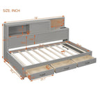 Lit de repos en bois blanc/gris/marron, une place, avec 3 tiroirs et ports USB