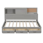 Lit de repos en bois blanc/gris/marron, une place, avec 3 tiroirs et ports USB